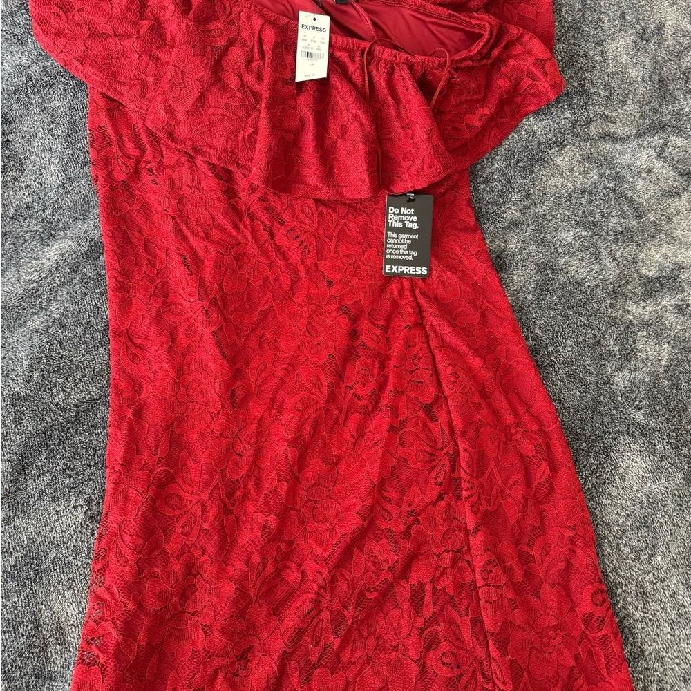 Express Red Lace one-shoulder Dress